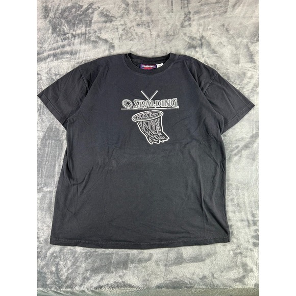 VTG 90s Spalding Athletic Basketball Hoop Logo T-Shirt Black XL USA Made Sports - Picture 1 of 7